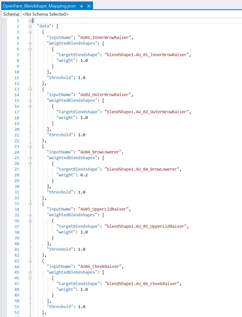 Blendshape mapping file