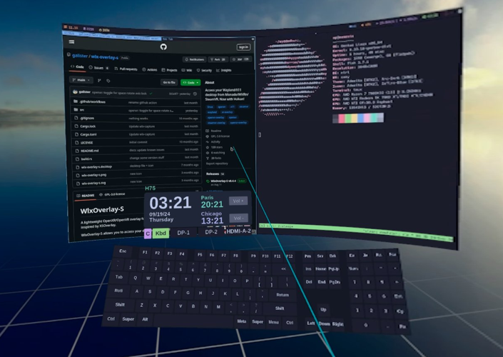 Screenshot of WlxOverlay-S being used as an OpenXR home environment