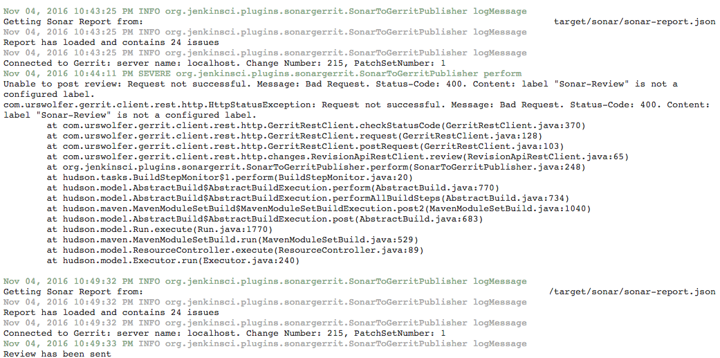 Sonar Gerrit log