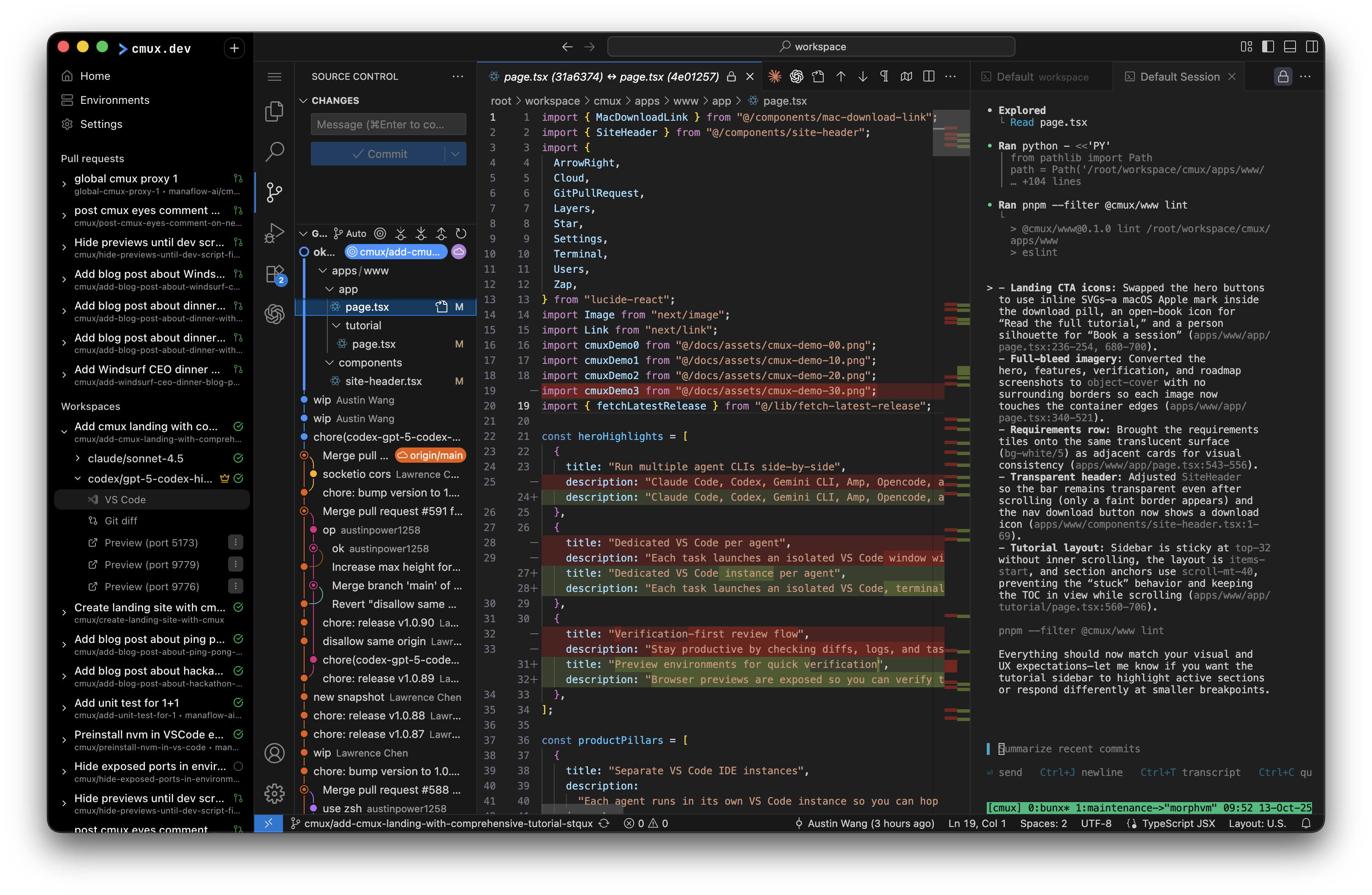 VS Code workspace with Claude Code terminal