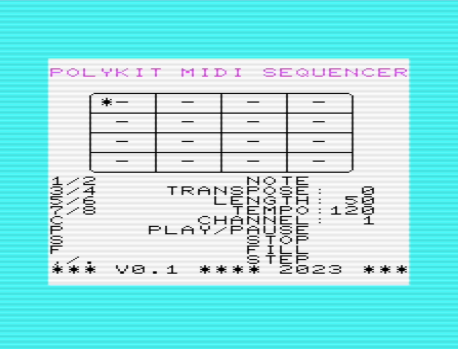 Screenshot of VIC-20 MIDI sequencer