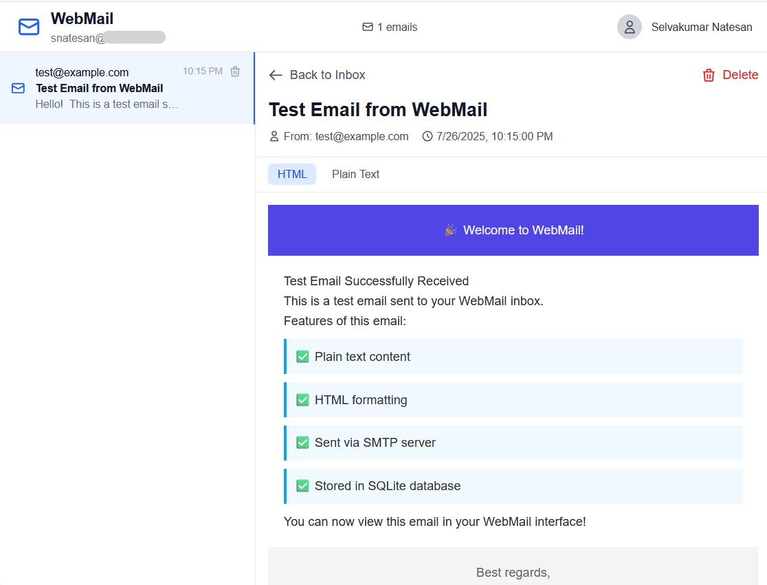 Screenshot of Webmail UI