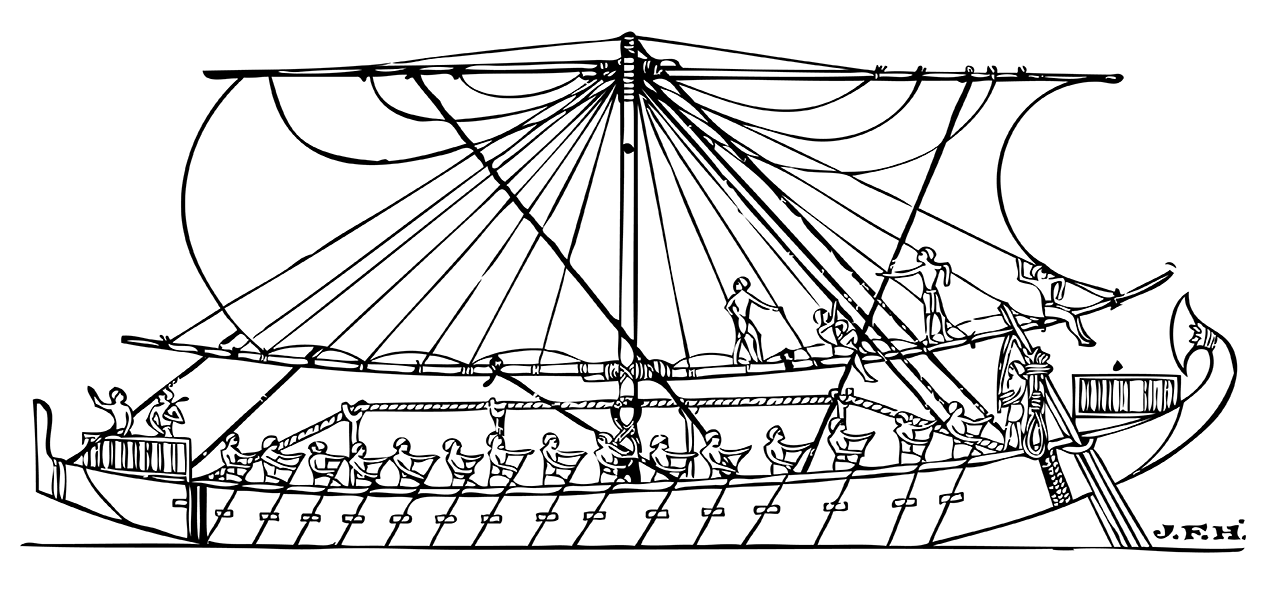 Egyptian ship with rope truss, the oldest known use of trusses (about 1250 BC).