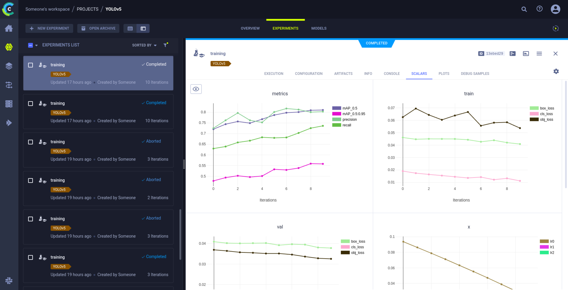 ClearML Experiment Management UI