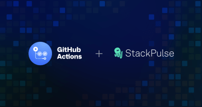 GitHub Actions and StackPulse logos together on blue background