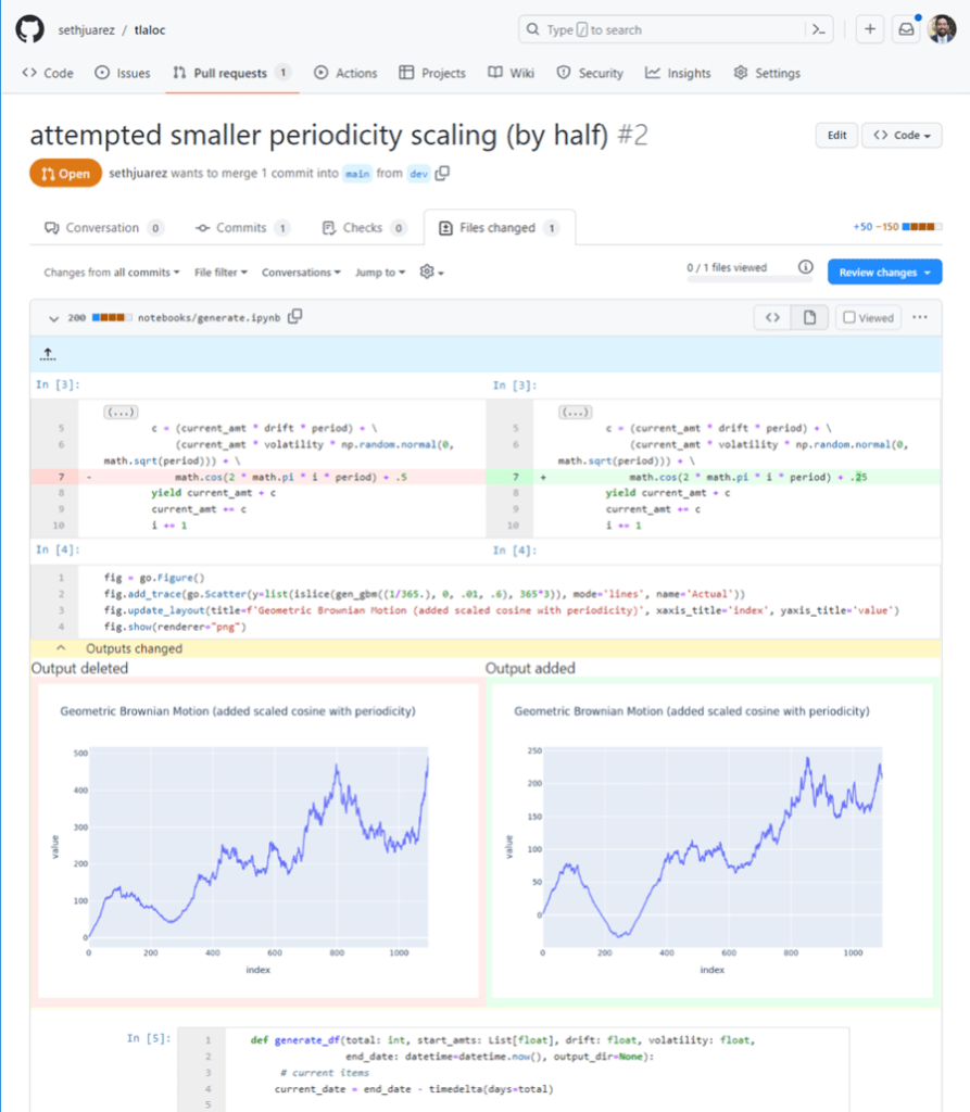 Pull request with side by side differences within cells