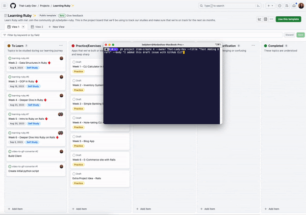 updating the project from the terminal; seeing the new item added to the board live