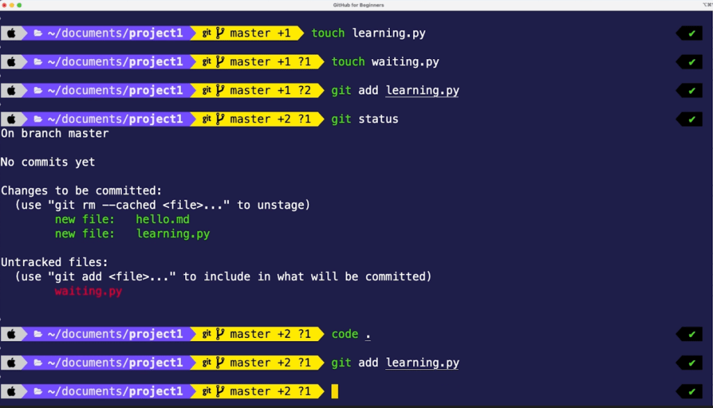 Using git add to add a file to the staging area.