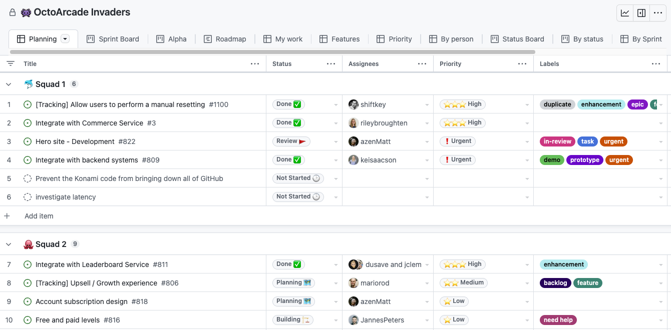 Screenshot showing an example table layout.