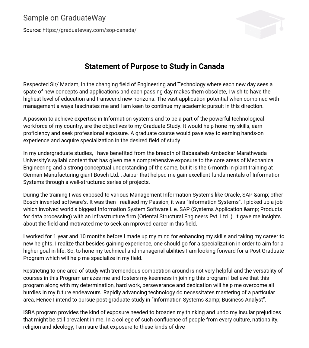 Statement of Purpose to Study in Canada