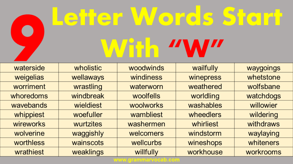 Nine letter words starting with w