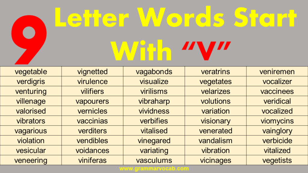 Nine letter words starting with v