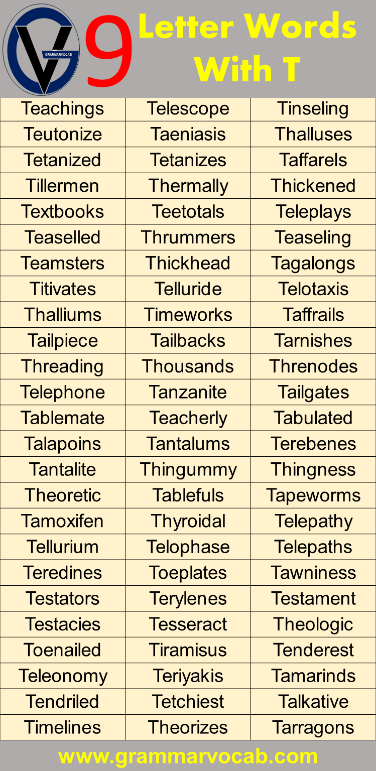 nine letter words that start with t