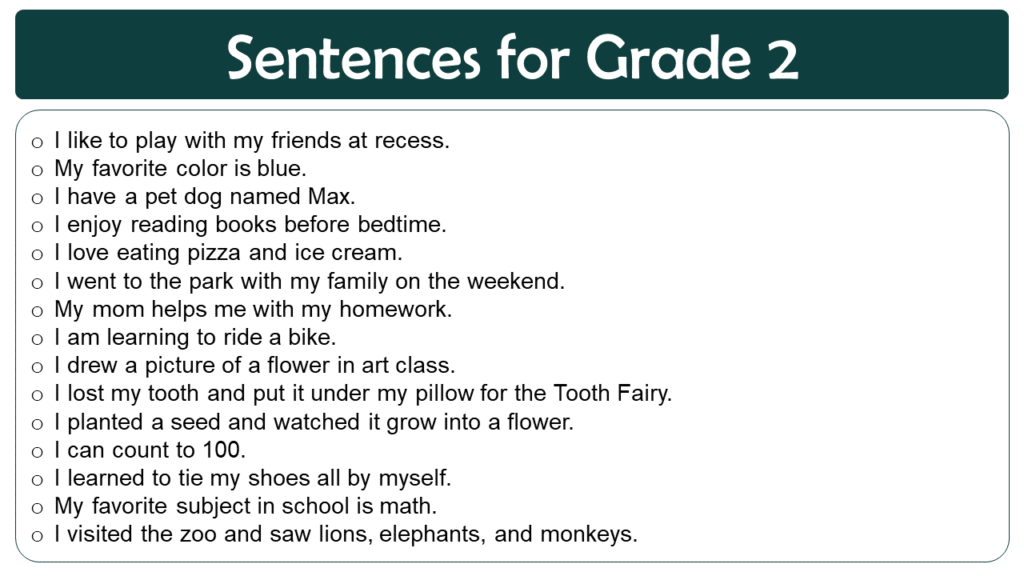 Sentences for Grade 2