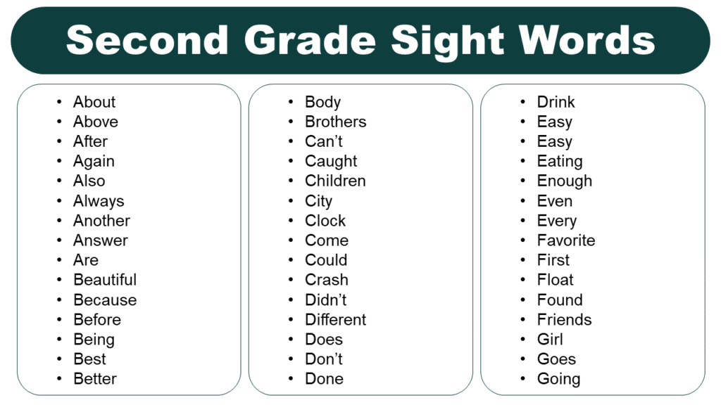 Second Grade Sight Words