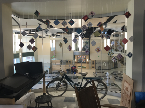 Students hang unique artwork from strings in Ms. Poirier's art room 2201 at Abington High School. June 4, 2019.