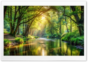 River, Forest, Summer Sun Ultra HD Wallpaper for 4K UHD Widescreen Desktop, Lockscreen, Screensaver, TV, Tablet, Smartphone