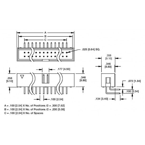 16Pin - 2x8 Shrouded Box Header - 2.54mm Pitch - Right Angle - IDC Socket 