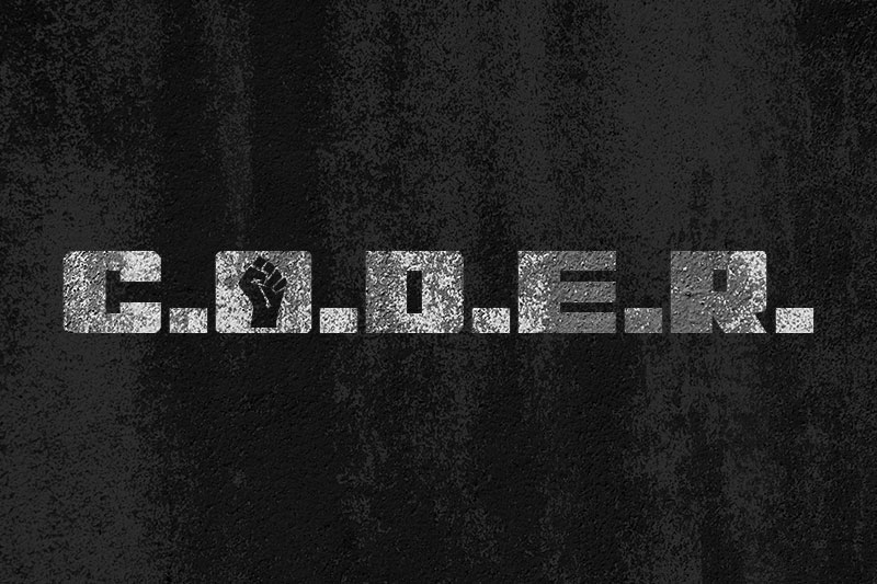 c.o.d.e.r industrial font