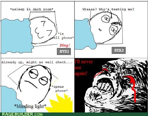 bleeding bright eyes light pain Rage Comics text - 4834078720