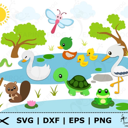 pond with ducks clipart