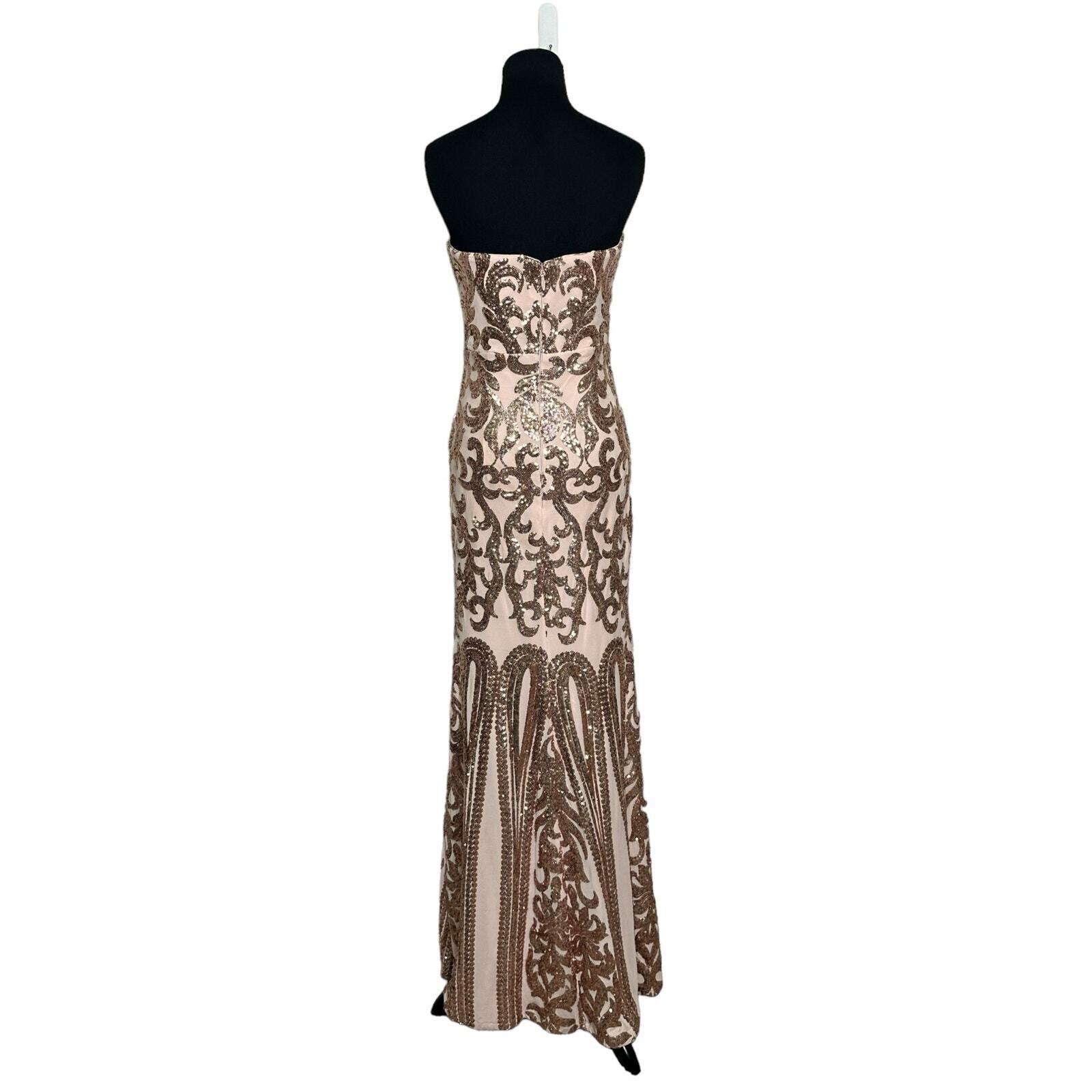 Lulus Rebecca Rose Gold Strapless Sequin Maxi Dre… - image 2