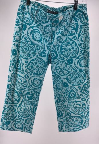 Ann Taylor Aqua Blue Patterned Capri Pants Size 2 - image 1