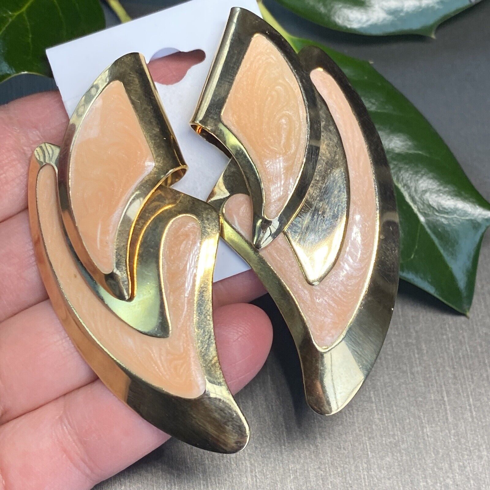 Vintage Earrings Beige Enamel Estate Jewelry Pre-… - image 5