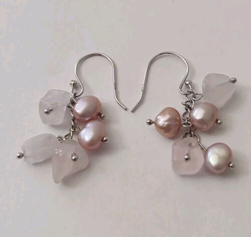 Sterling Silver Pink Freshwater Pearl/Rose Quartz… - image 1