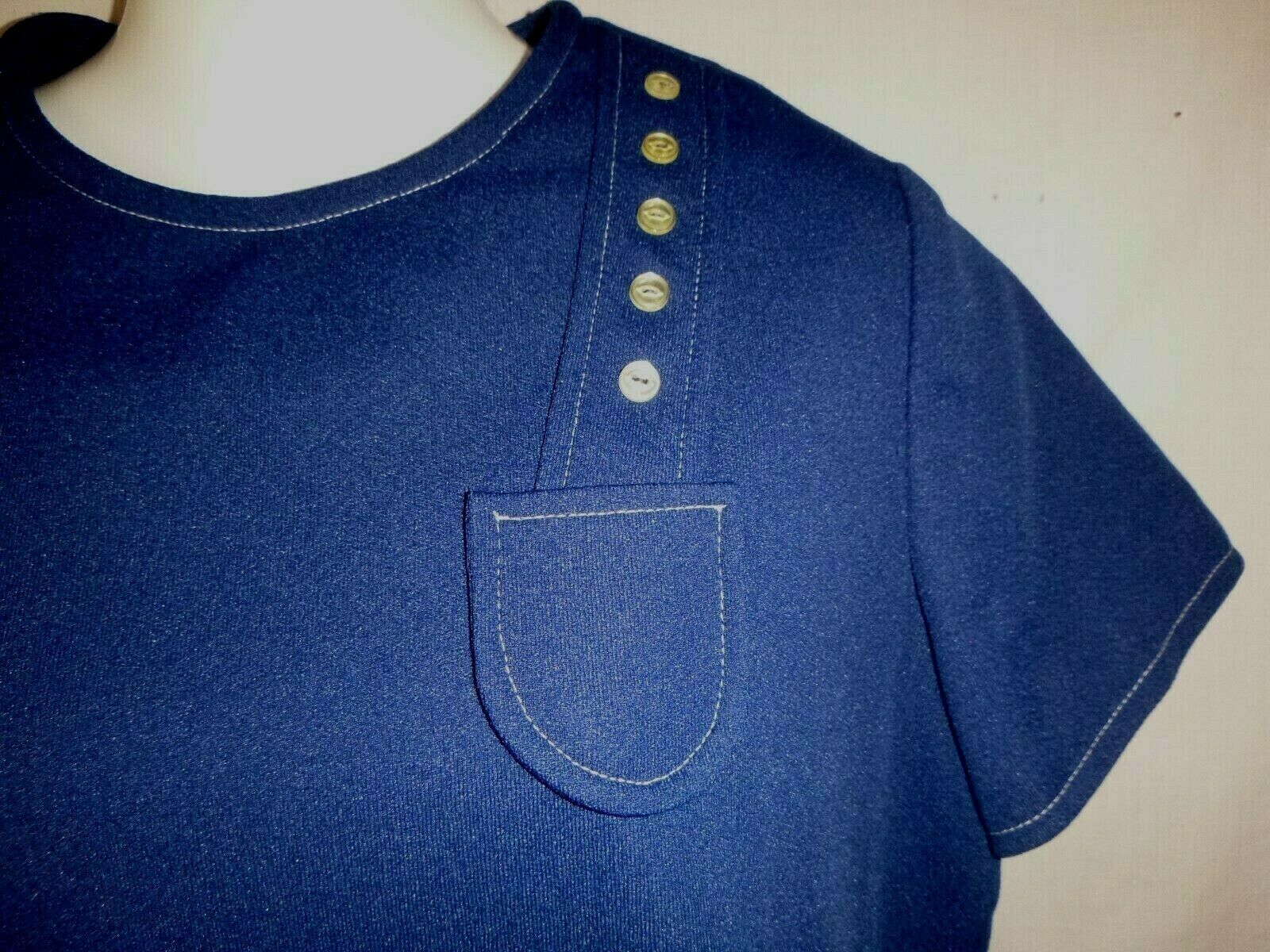 Vtg 70s Sears Poly Knit A Line Shift Dress Blue W… - image 4