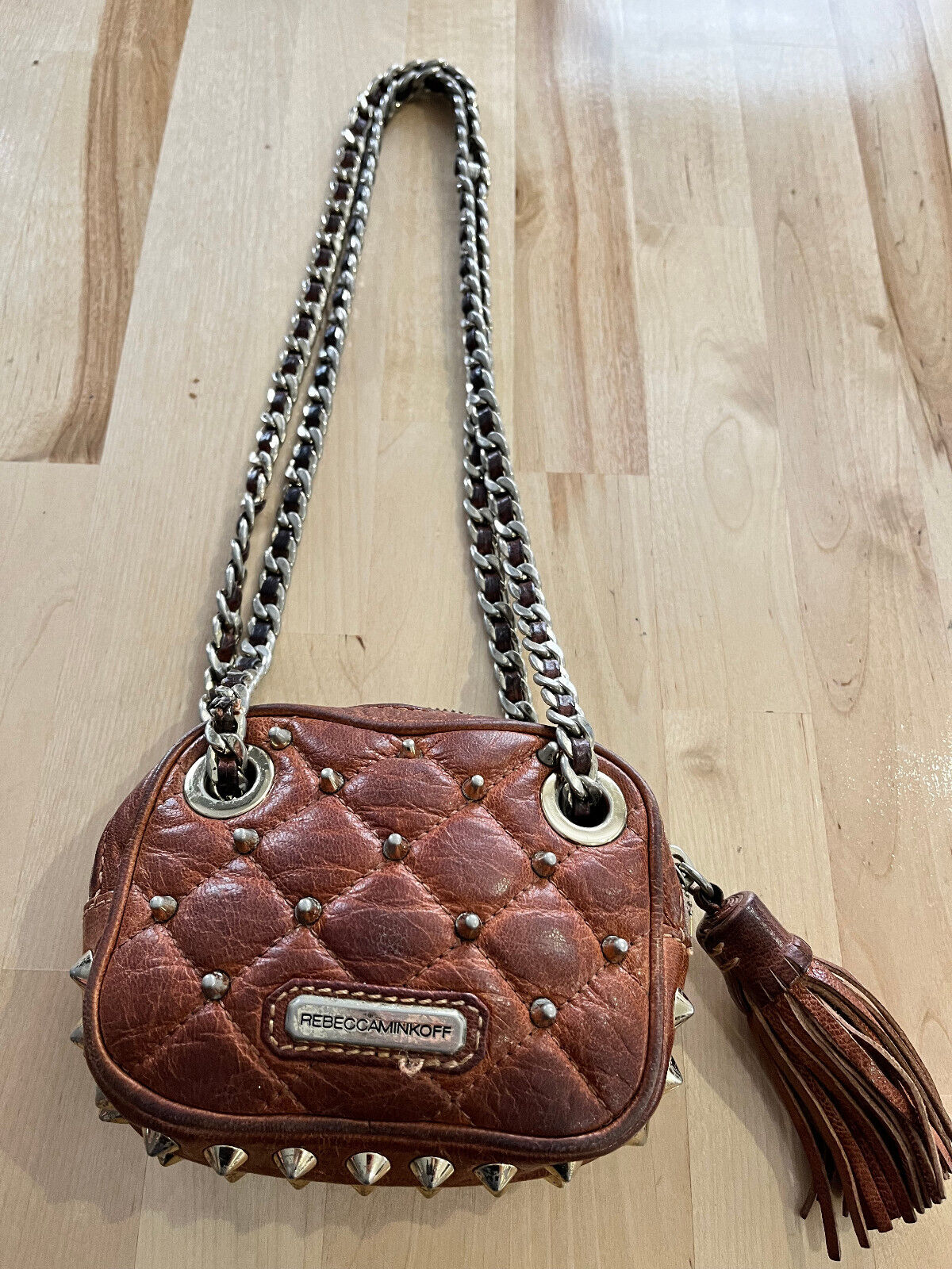 Rebecca Minkoff BROWN Leather Studded Mini Crossb… - image 1