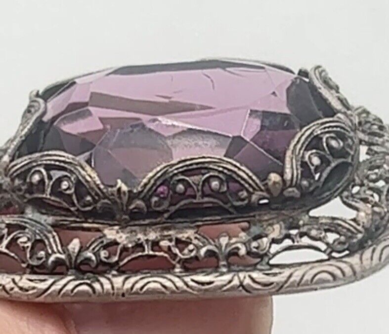 ANTIQUE Victorian  Amethyst Sterling Silver BROOC… - image 3