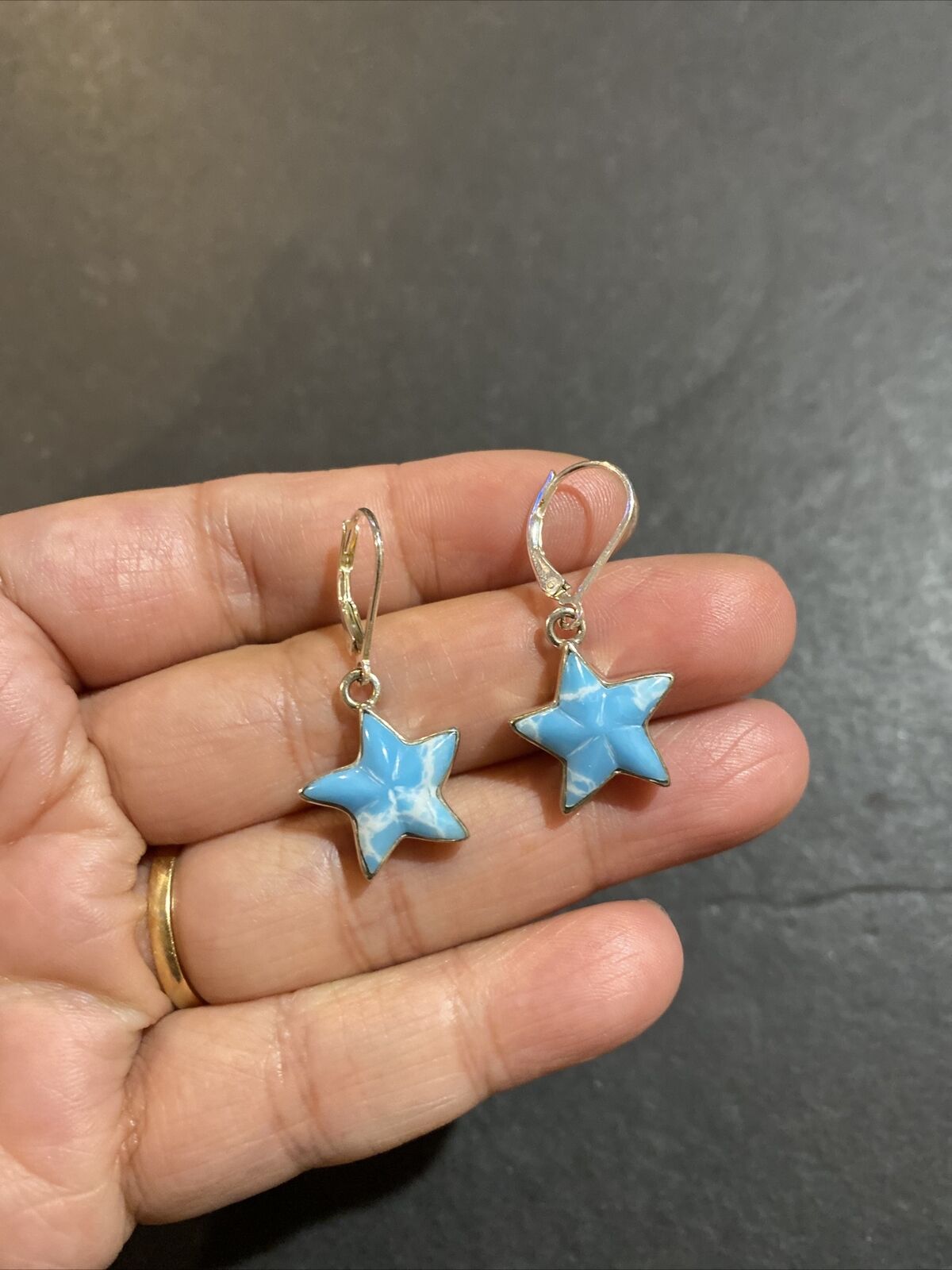 Vtg Sterling Silver 950 Blue Larimar Star Dangle … - image 3