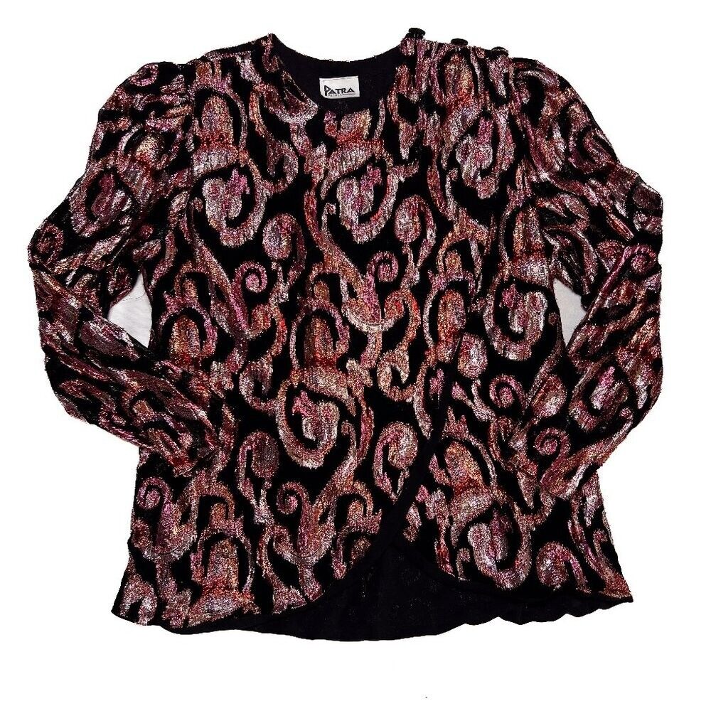 Patra Vintage 1980s Metallic Paisley Wrap Blouse … - image 1