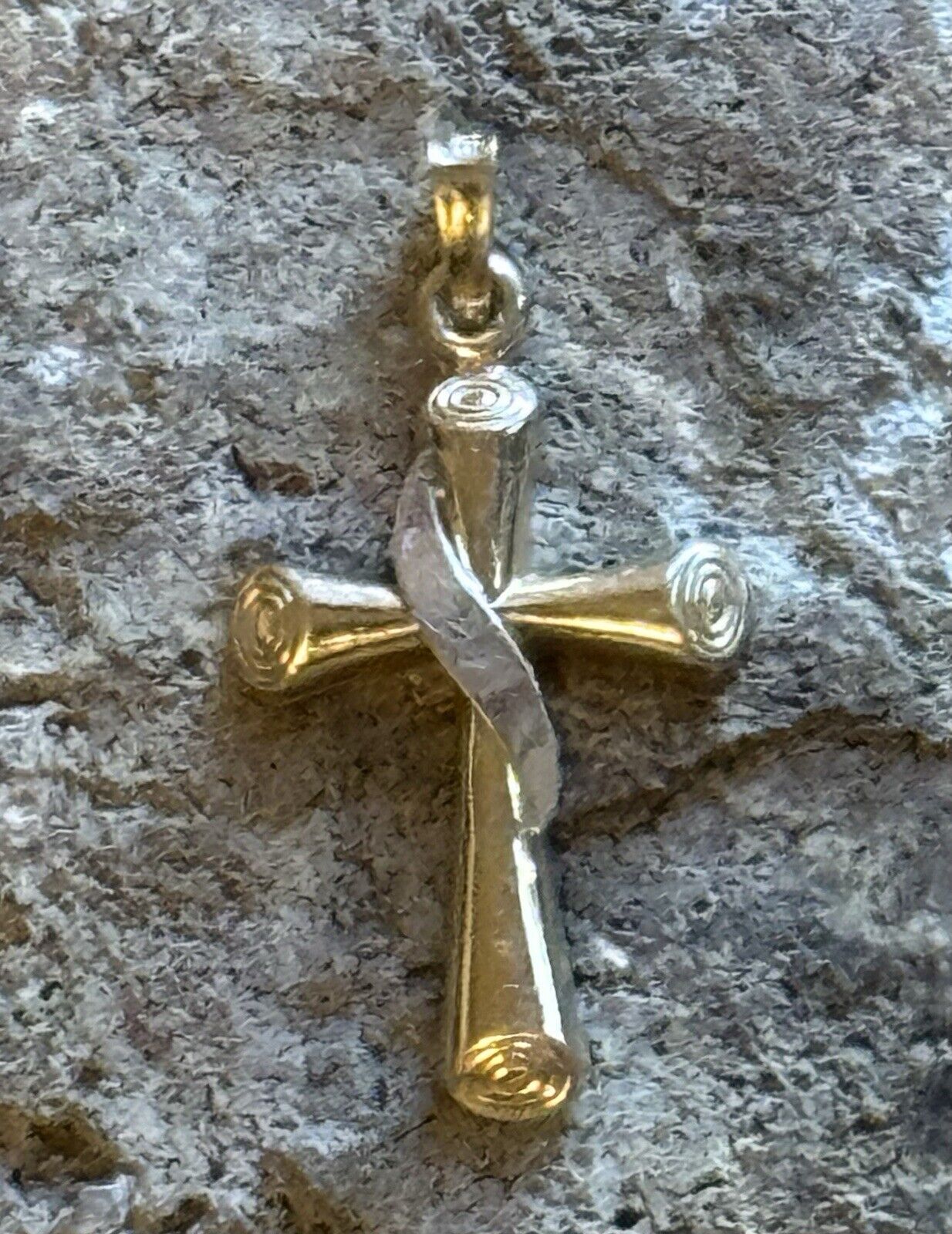 spectacular 14K yellow & white gold cross pendant… - image 1