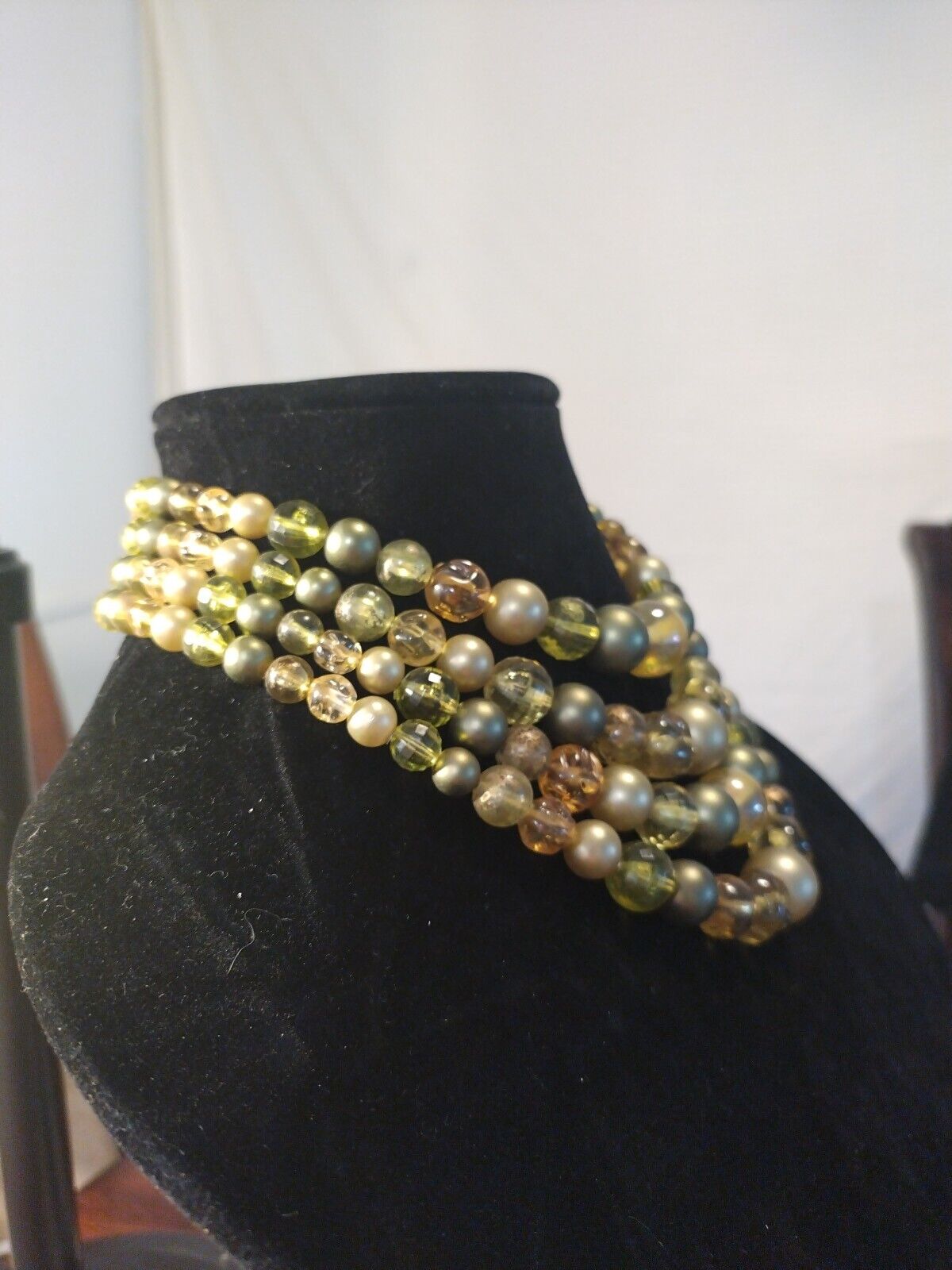 Vtg  Faux Sage Green Pearls, Four Layered Graduat… - image 2