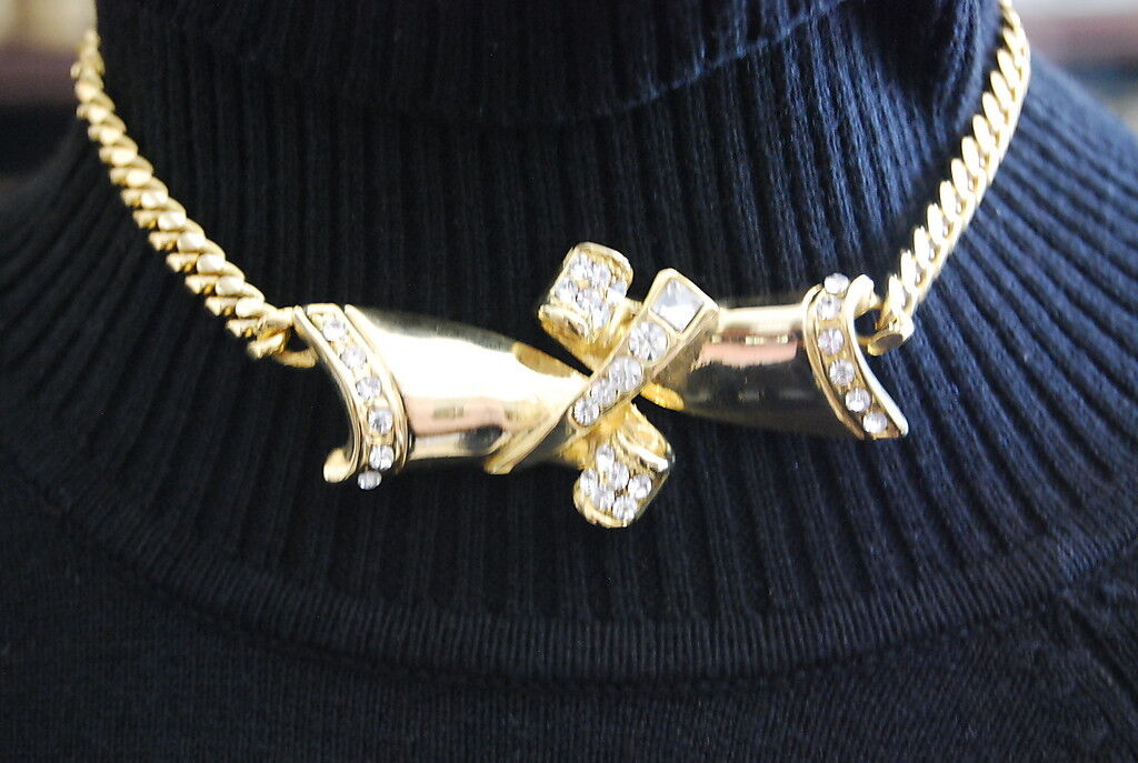 ELEGANT VTG COUTURE GOLDEN METAL BOW & RHINESTONE… - image 6