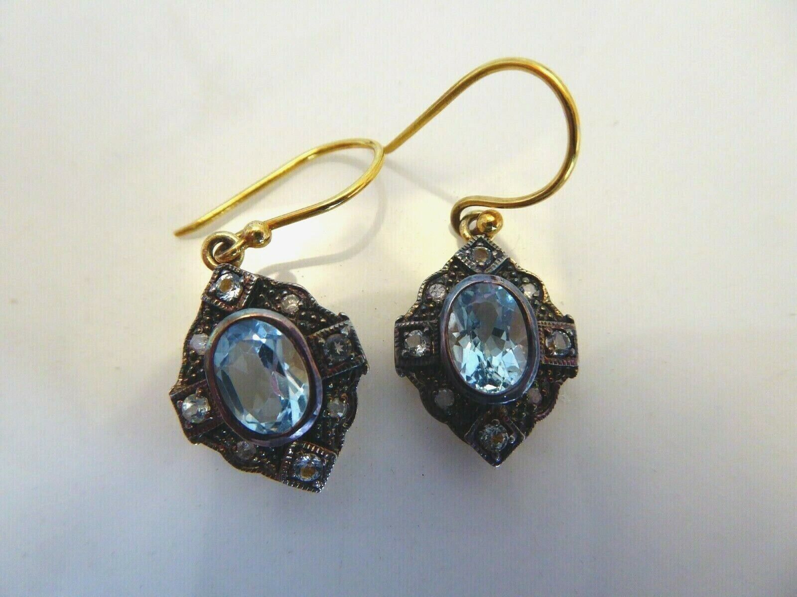 VINTAGE 9CT GOLD AND SILVER SET DIAMOND & BLUE TO… - image 2