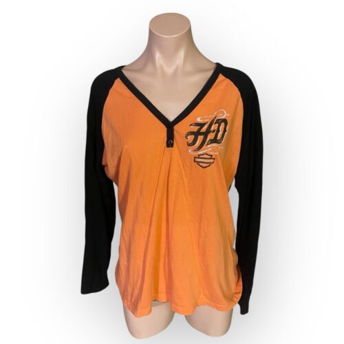 Harley-Davidson Women’s XL Black And Orange Long … - image 1