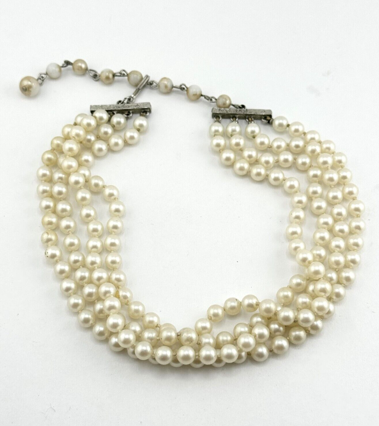 Vintage four strand faux pearl collar necklace - image 1