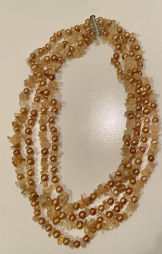 Vintage Four Strand Pearl And Citrine Necklace 92… - image 1