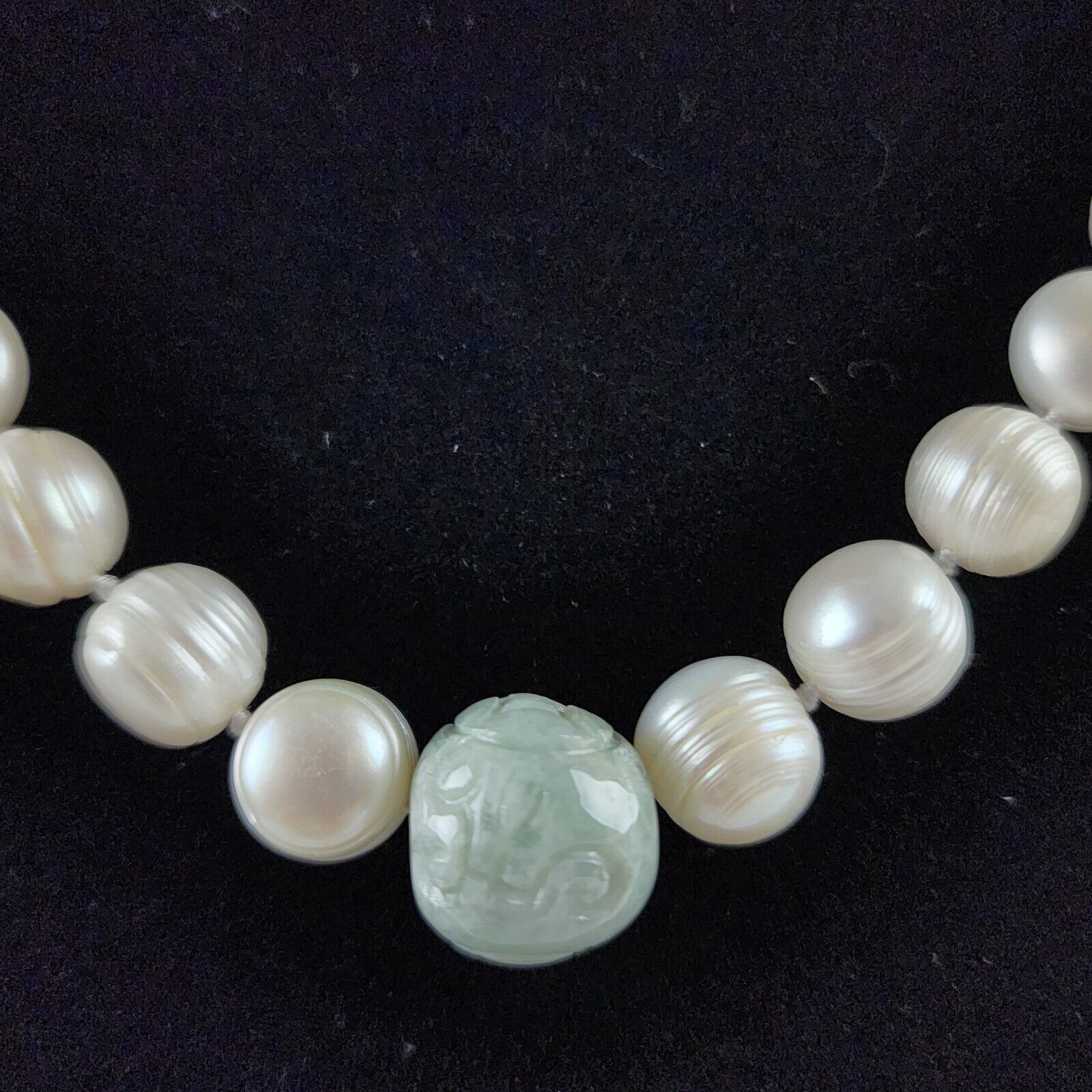 Vintage Jade Rose Flower Beads on Freshwater Pear… - image 3