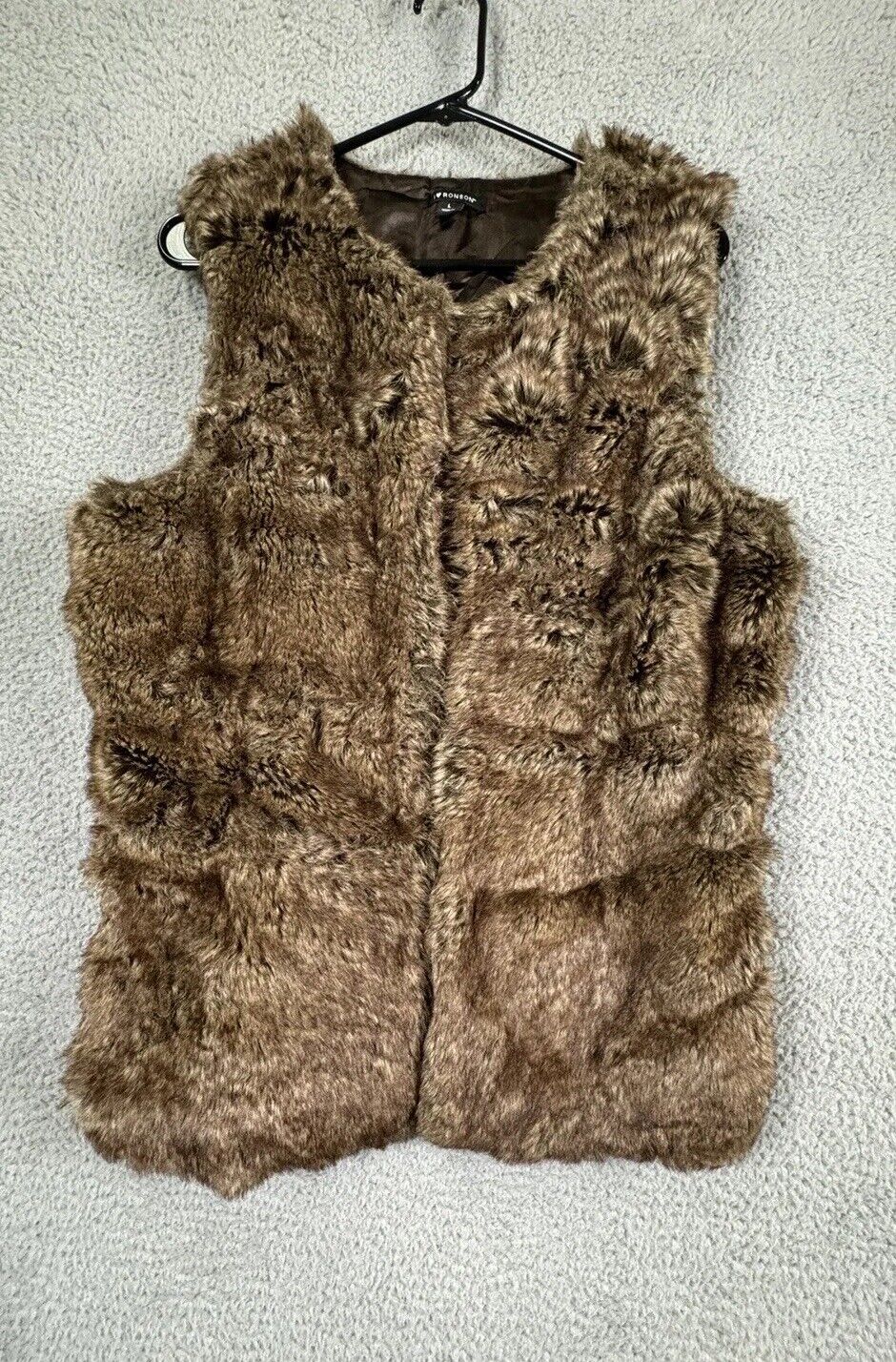 I Love Robson Vest Womens Large Brown Faux Fur Li… - image 1