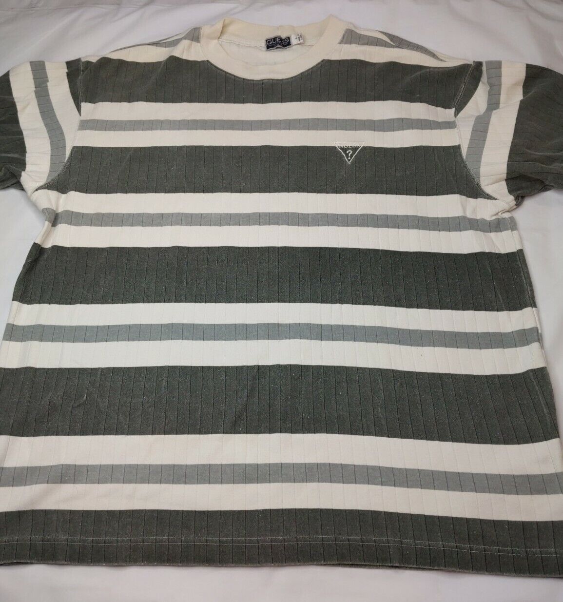 Vintage 90's GUESS Gray And White Striped Ribbed … - image 9