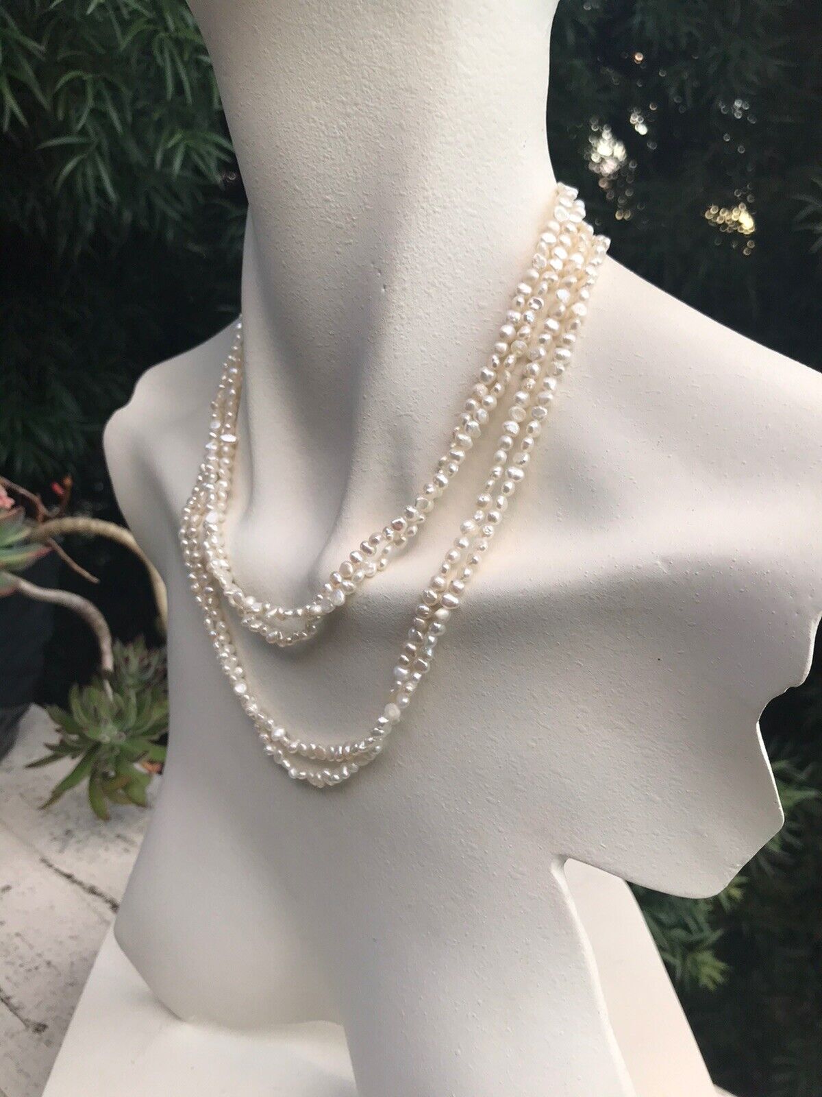 Vintage Genuine Cultured White Pearls Two Long St… - image 3