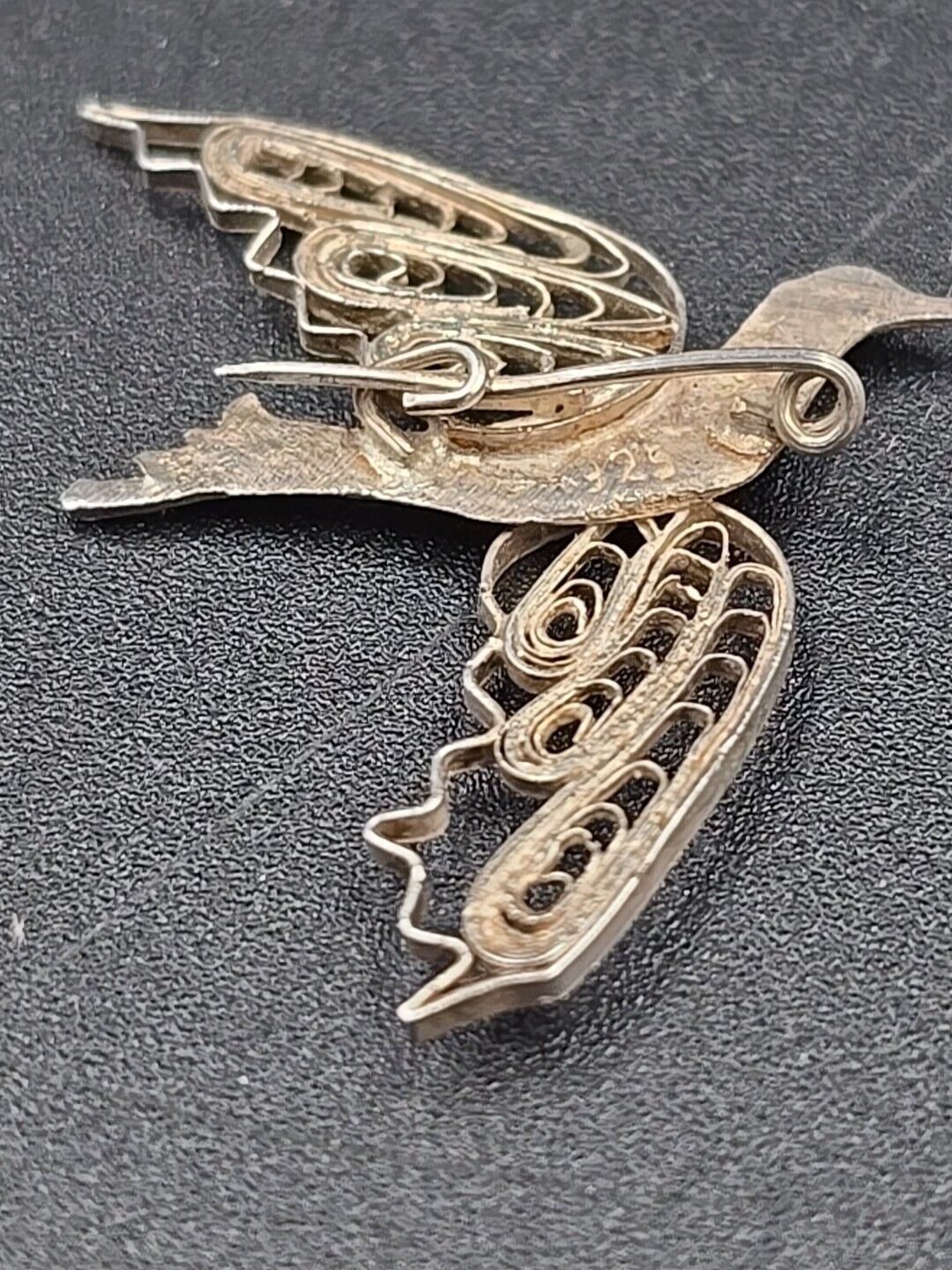 Antique Sterling Filigree Silver Dove Brooch Pin - image 6