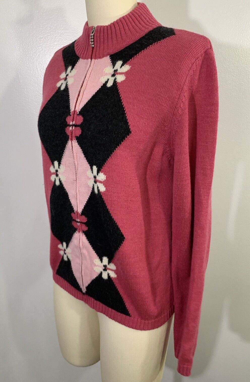 Vintage Cardigan Sweater Argyle Y2K Wool Italy La… - image 4