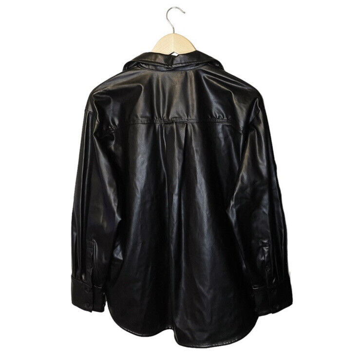 Zara Faux Leather Button Down Shirt Jacket Shacke… - image 3