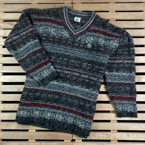 Mens Sweater Lacoste V Neck Multicolor Vintage Si… - image 1