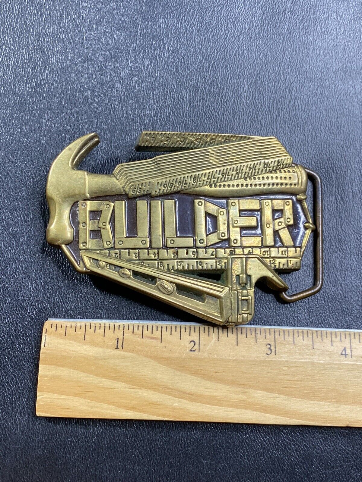 Vintage 1983 Builder Belt Buckle Carpenter Crafts… - image 7